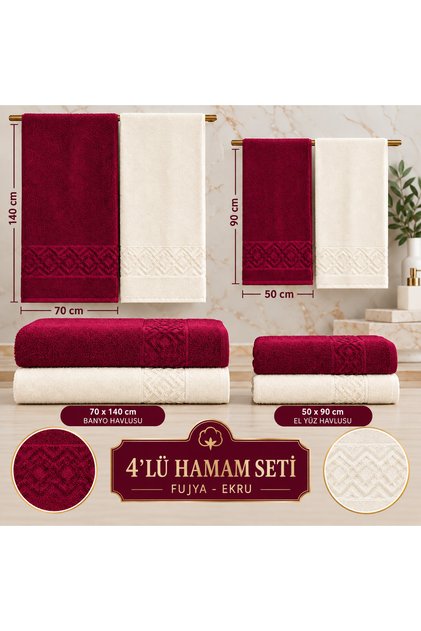 4-Piece Bath Set 50X90 and 70X140 Cotton Jacquard