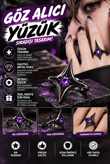 Eye-Catching Purple Stone Black Gothic Ring