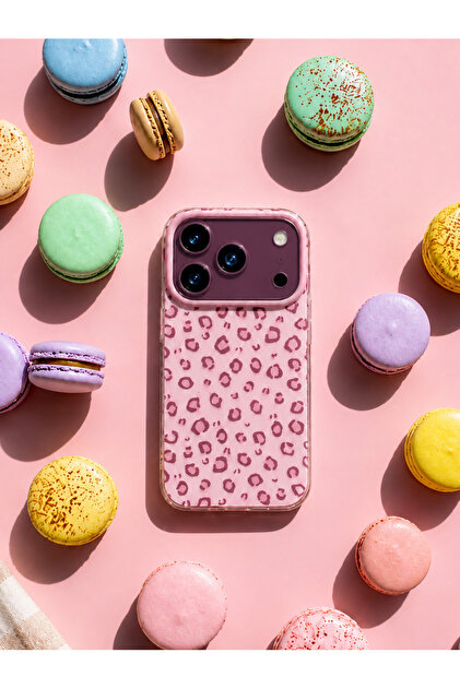 Iphone 18 Pro Max Pembe Leopar Desenli Premium Kılıf,Kamera Korumalı ve Darbe Emici Silikon Yapılı