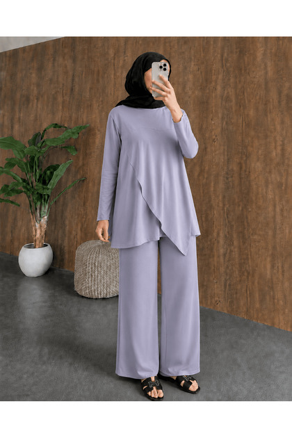 Asymmetric Cut Sandy Suit - Mg - Gray