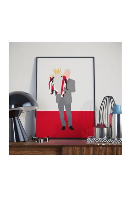 Sir Alex Ferguson Manchester United Minimalistic Art Poster With Frame Grey/Red/Yellow 40x30cm