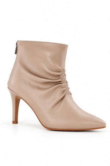 Helen Series Cream Pointed Toe Heeled Back Zipper Stylish Elegant Ankle Casual Women's Boots