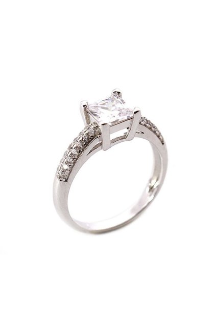 Inel solitaire din argint 925, placat cu rodiu, design italian