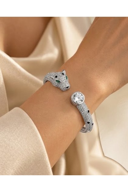 Vip Series Zircon Stone Leopard Cuff Bracelet