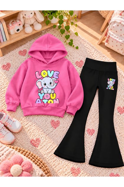 Girl's Hooded Sweatshirt Spanish Style Leggings Set Printed 3 Yarn Rastered Winter Set