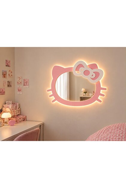 Hello Kitty Pembe Ledli Dekoratif Ayna