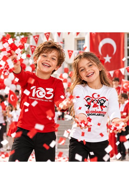 29 October Republic Day Unisex Kids 2-Piece Long Sleeve T-Shirt Set Red White