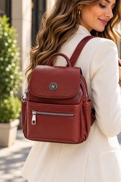Women's Faux Leather Backpack 4 Compartment Adjustable Strap Daily School and Travel Bag