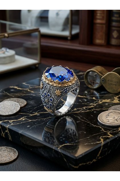 Luxury Royal Blue Onyx Stone Men's 925 Silver Ring | Medina Shop