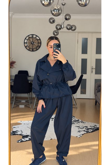 Navy Blue Drawstring Waist Set