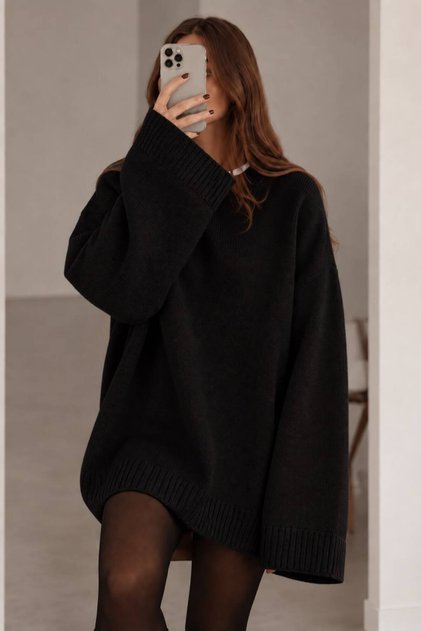 Oversize Soft Textured Women's Knitted Long Sweater Dress Tunic