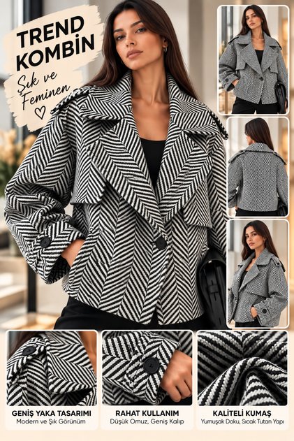 Kadın Ceket Mont Balıksırtı Premium Ceket – Oversize Geniş Yakalı Modern Kesim Şık Kısa Ceket