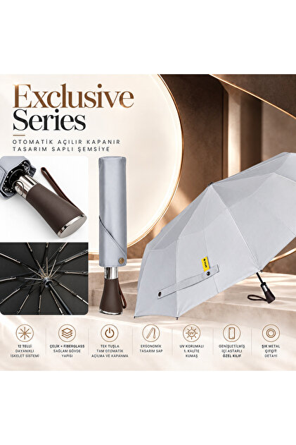 Exclusive Series - Otomatik Açılır Kapanır Tasarım Saplı 12 Telli Şemsiye