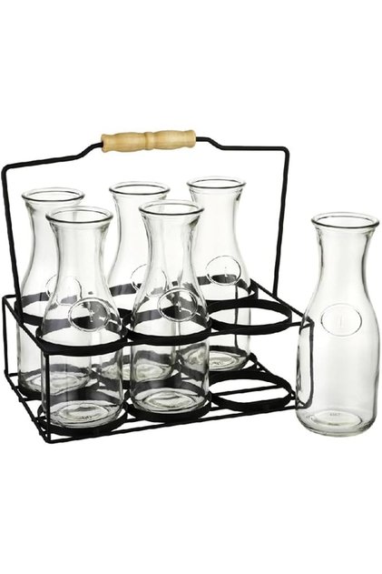 6-Piece Drinking Glass Set With Carrying Stand Clear And Black 3215A
