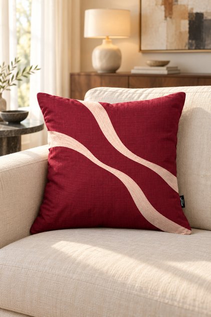 Ruby Digital Printed 1 Piece Embroidery-Look Throw Pillow Cover Fuchsia Ruby Colored Geometric Patterned Decorative Throw Pillow Cover Double Sided with Hidden Zipper