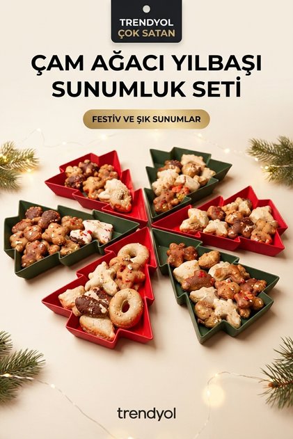 3D Baskı 6'lı Çam Ağacı Yılbaşı Sunumluk Çerezlik Seti Kırmızı Yeşil 14 cm Kırmızı / Yeşil