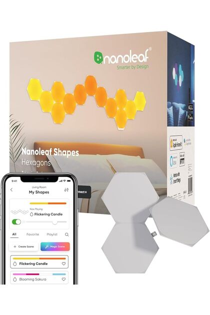 حزمة التوسيع SHAPES Hexagons - نظام لوحة LED ذكي بتقنية WiFi مع مُحوِّل صوت موسيقي، واي فاي فوري