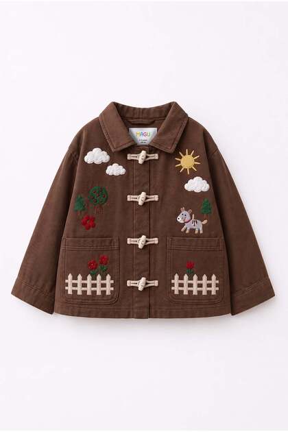 Children's Embroidered Brown Gardener Jacket