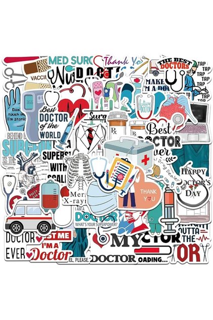50PCS Doctor Medical Stickers, Waterproof Vinyl Surgery Medical Equipment Decals, Doctor App
