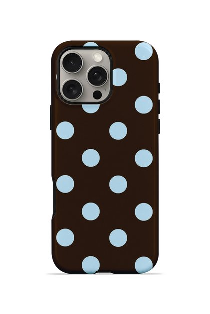 iPhone 16 Pro Vorian Double-Layered Case in Coffee Blue with Polka Dots