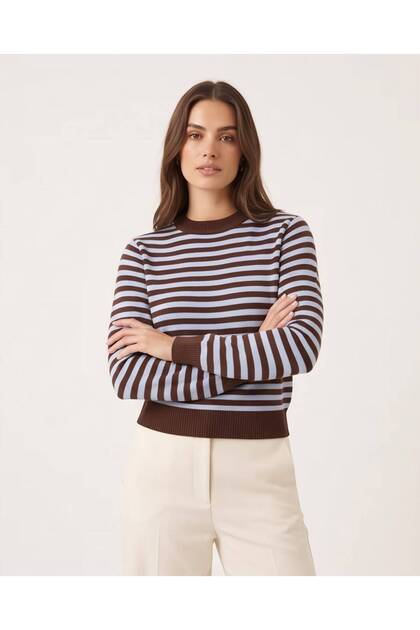 Women's Crew Neck Striped Knitwear Sweater