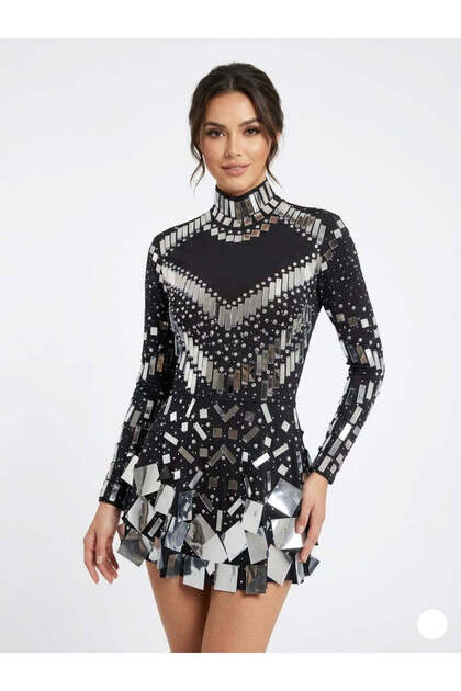 Mirror Mosaic Mock-Neck Mini Dress