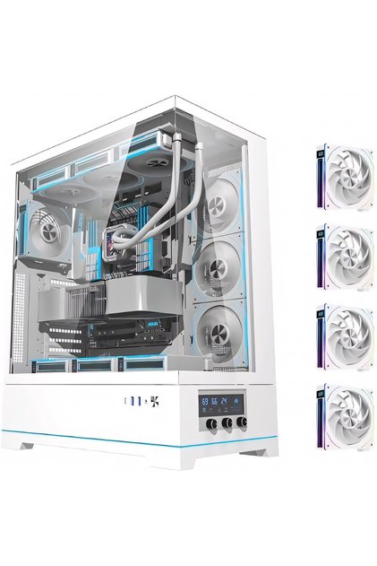 DY451L ATX Gaming PC Case,4 ARGB Fans,Digital Control,Up to 420mm GPU & 480mm Radiator Support,White