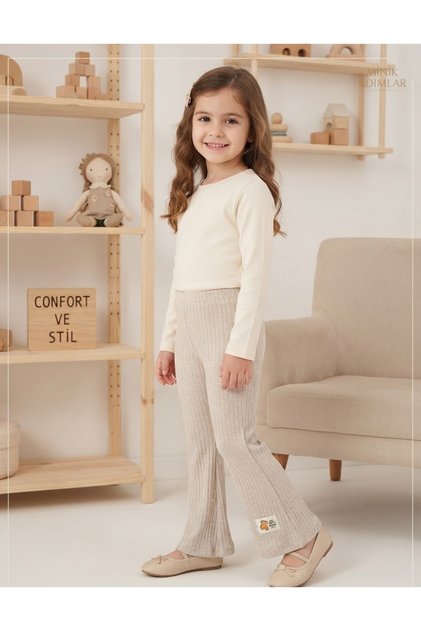 Girls' Stretchy Daily Comfortable High Waist Ribbed Leggings