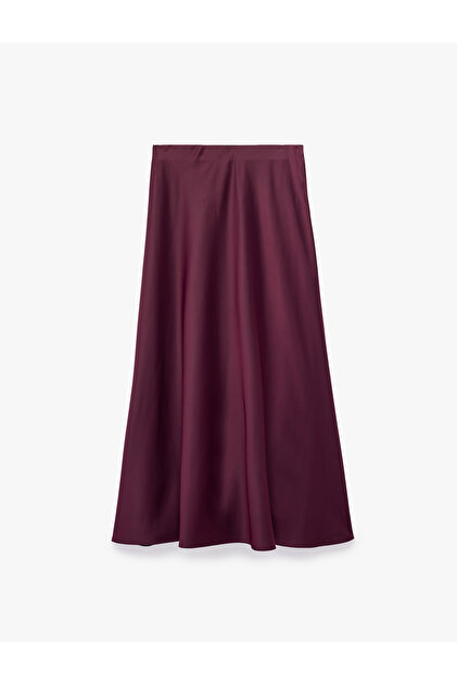 Normal Waist Straight Cut Plum Color Satin Midi Skirt