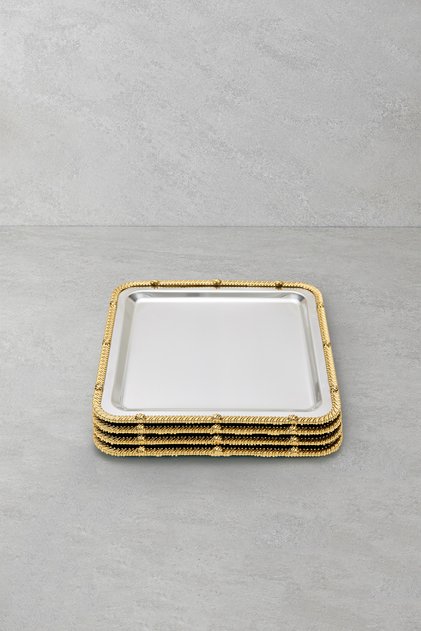 Royal Corda 4 Pieces Stainless Steel Square Presentation Tray 22X22 cm Coffee Serving Tray with Cast Edges