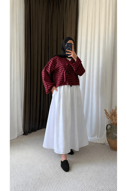 Terry Cotton Skirt with Pockets - White