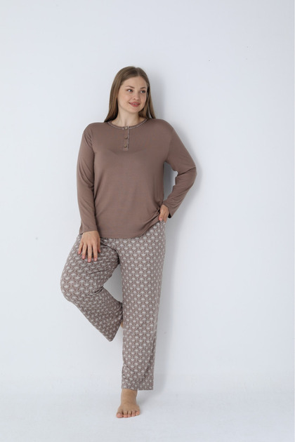 Brown Plus Size Viscose Women's Pajama Set