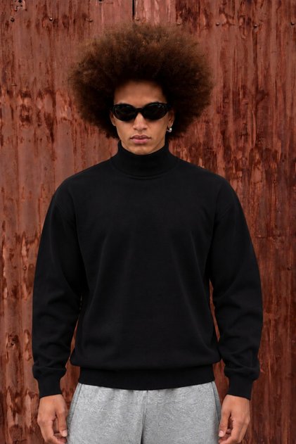 Men's Full Turtleneck Oversize Black Knitwear Sweater