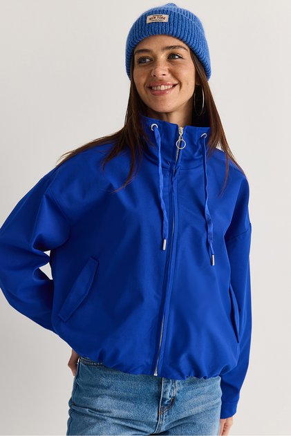 Women's Saks Oversize Stand Collar Zippered Bomber Jacket 2854 60286591