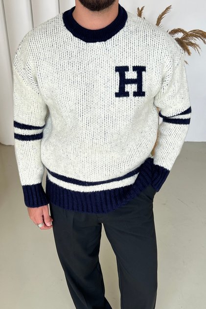 Hell Rises Back Printed Wool Oversize Sweater Blue