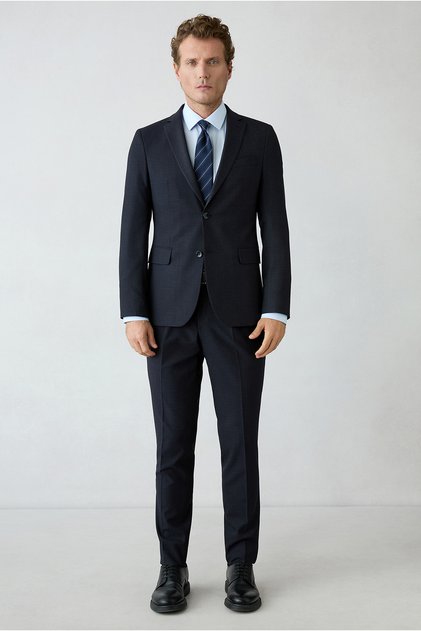 7 Drop Super Slim Fit Extra Slim Fit Patterned Mono Collar Lycra Suit