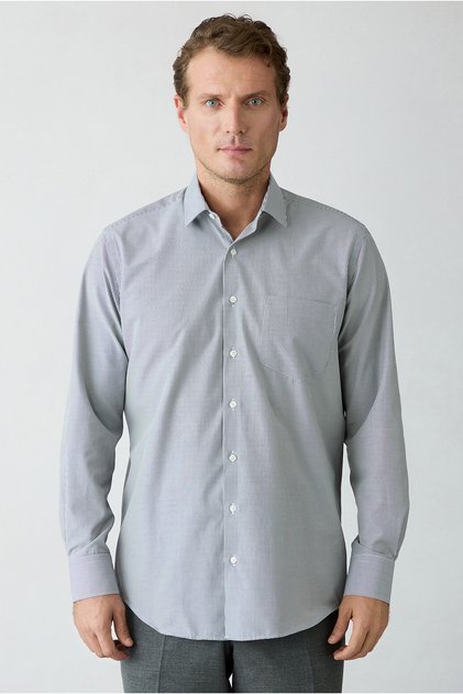 Long Sleeve Regular Fit Pocketed Cotton Easy-Iron Classic Collar Striped Shirt
