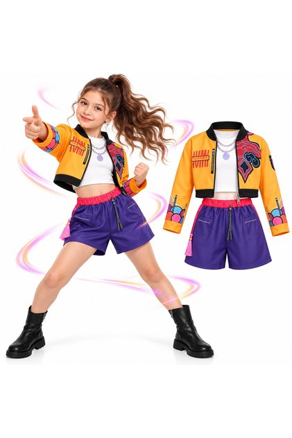 Costum K-Pop Vânătorii de Demoni, Rumi, Mărimea S (110 cm), pentru 3-9 ani, Cosplay, 3 piese, Carnaval, Cosplay, Crăciun, Halloween, Spectacol școlar, Petrecere tematică, Ținută albă, Material confortabil