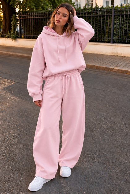 Women's Pink Plaid Hooded 3 Thread Sweatshirt