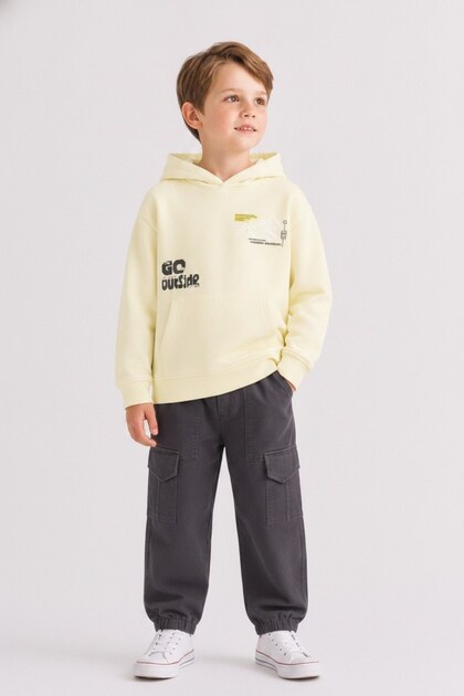 Boy's 4-8 Years Old Patterned Hooded Sweatshirt Yellow