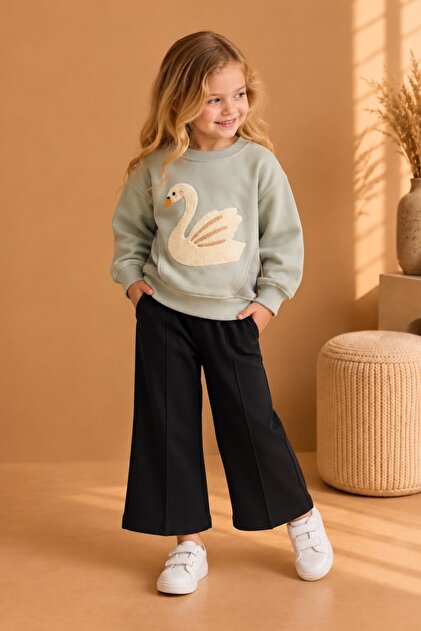 Baby Girl 1-5 Years Old Pre-Sewn Palazzo Pants Black