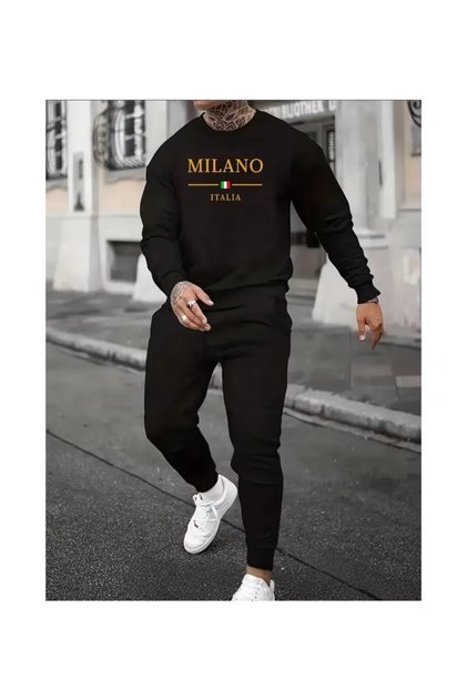 Milano Italia Printed Black Oversize Tracksuit Set Unisex
