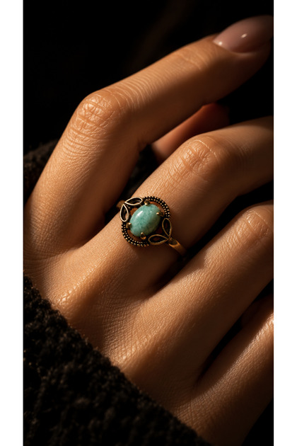 Amazonite Natural Stone Vintage Adjustable Copper Women's Ring