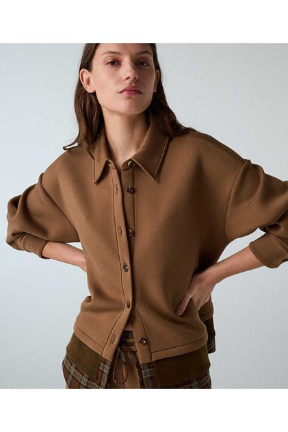 Kontrast katmanlı oversize gömlek