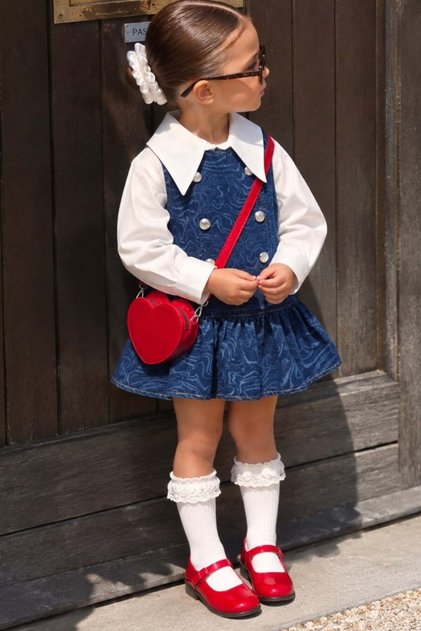 Girl's Denim Gilet and Shirt Set Blue