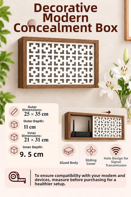 Wall Mountable Decorative Modem-Wifi and Insurance Storage Box 25X35 cm Depth 11 cm