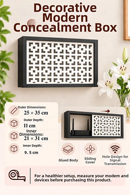 Wall Mountable Decorative Modem-Wifi and Insurance Storage Box 25X35 cm Depth 11 cm