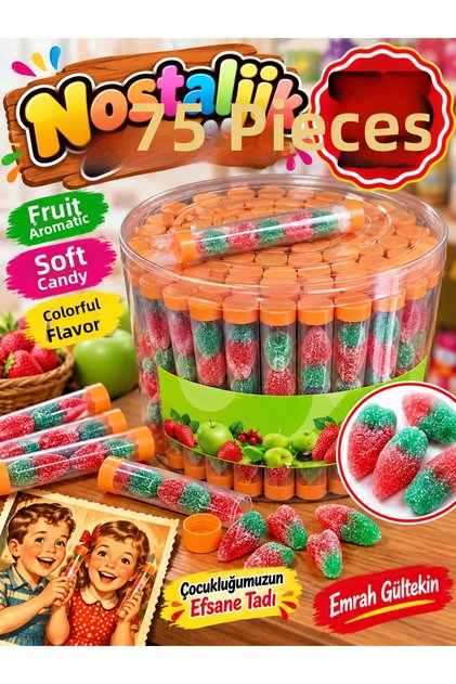 Fruit Flavored Jellybon Tube Candy 75 Pieces Soft Colorful Nostalgic Fun Large Set