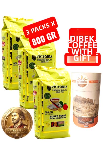 Ceylon Black Tea (3 Packs X 800 Gr) Dibek Coffee with Gift