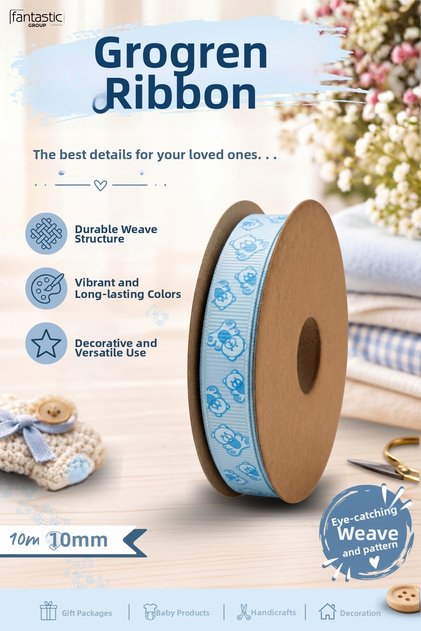 Baby Themed Grosgrain Ribbon 10 mm X 10 Meters – Baby Shower, Birth, Gift Wrapping and Baby Favor Decoration Ribbon